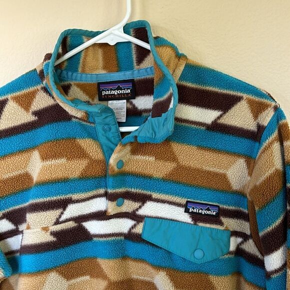 Patagonia Snap Synchilla fleece Pullover brown blue‎ sweatshirt women's small - Picture 2 of 7